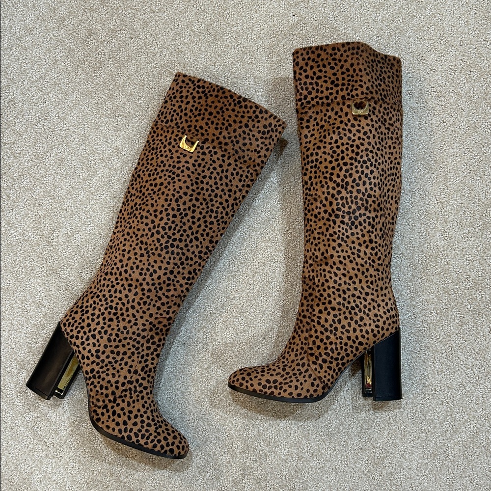Diane Von Furstenberg Cheetah Print Pony Hair Knee-High Boots 8.5 - Picture 7 of 14